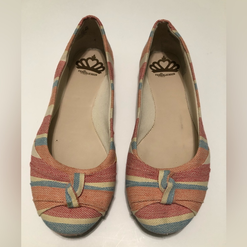 Fergalicious Women's‎ Pastel colored Striped knot detail fabric Ballet Flats 8.5